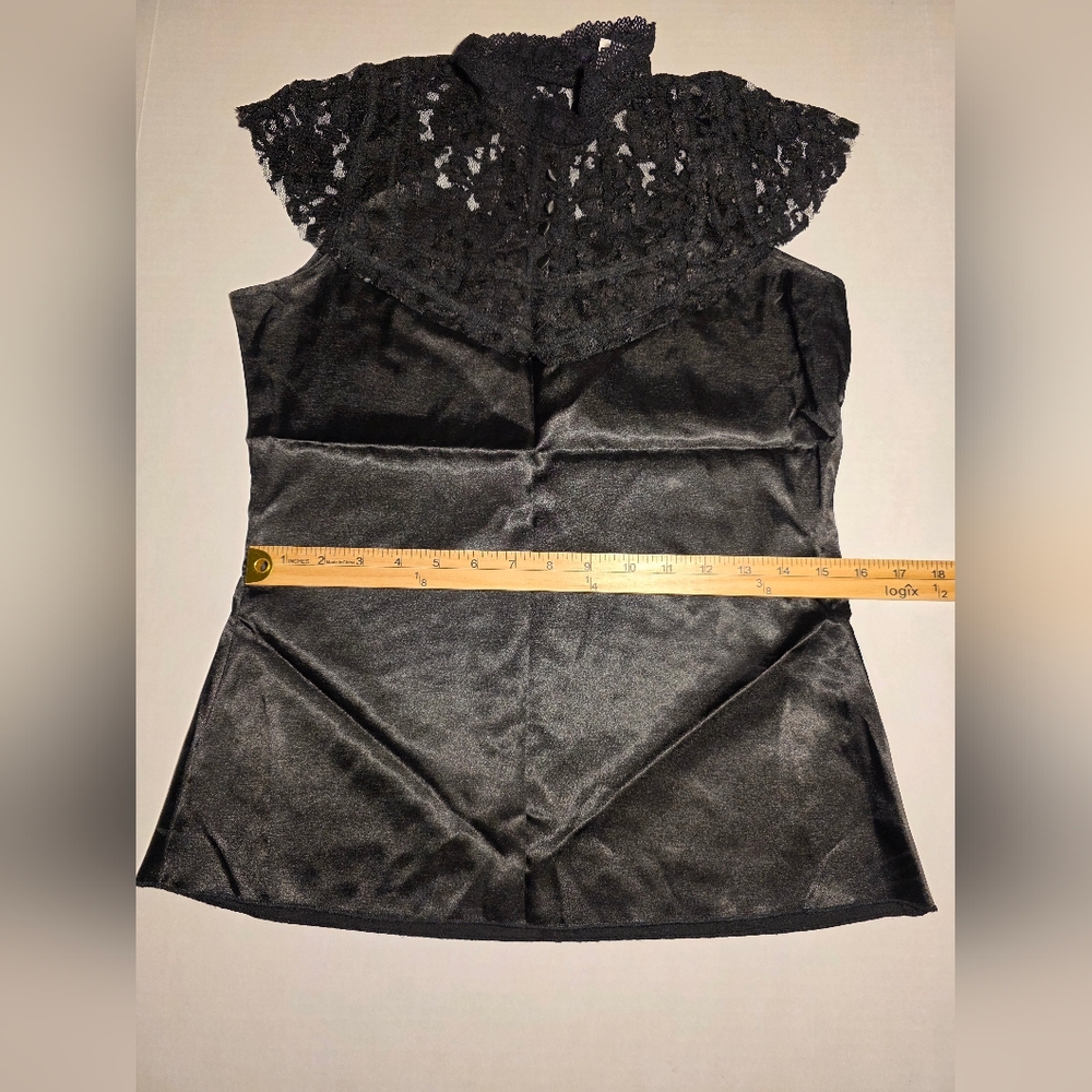 Morbid Threads Sz M Vintage Chic Black Lace Mock Neck Top Gothic - Picture 9 of 10